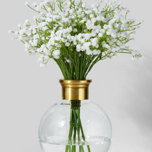 7in Tall Ball Glass Vase with Gold Rim