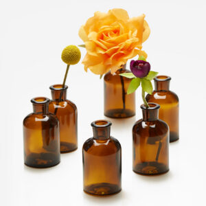 4in Tall Dark Amber Glass Bottle Vase, Set of 6