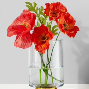 7.25in Tall Raised Hurricane Glass Vase with Gold Base