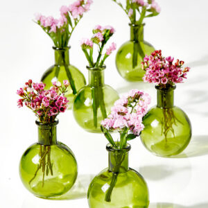4in Tall Green Ball Bud Glass Vase