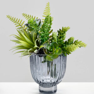4.5in Wide Smoke Pleated Glass Bowl