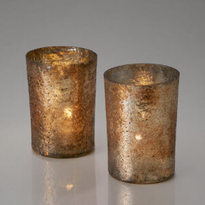 4in Tall Vintage Bronze & Silver Glass Votive